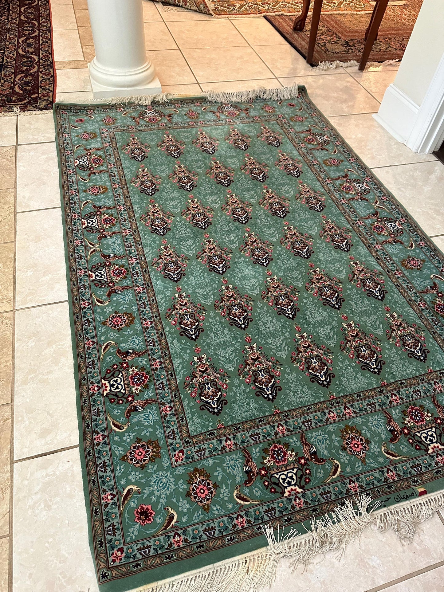 Luxury Persian Isfahan Vaso Rug 6.6x4.3 ft | Hand Knotted Wool & Silk Oriental Area Rug